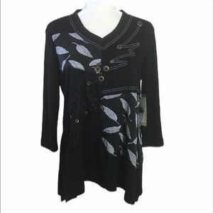 Multiples Black Embellished Asymmetrical Tunic Top Size Medium Petite